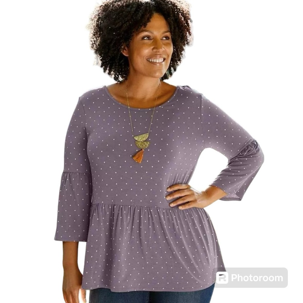 Matilda Jane Women’s Perfect in Purple Polka-Dot Knit Jersey Tunic Size Large